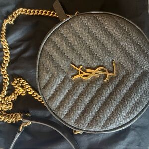 GRAY YSL ROUND CROSSBODY